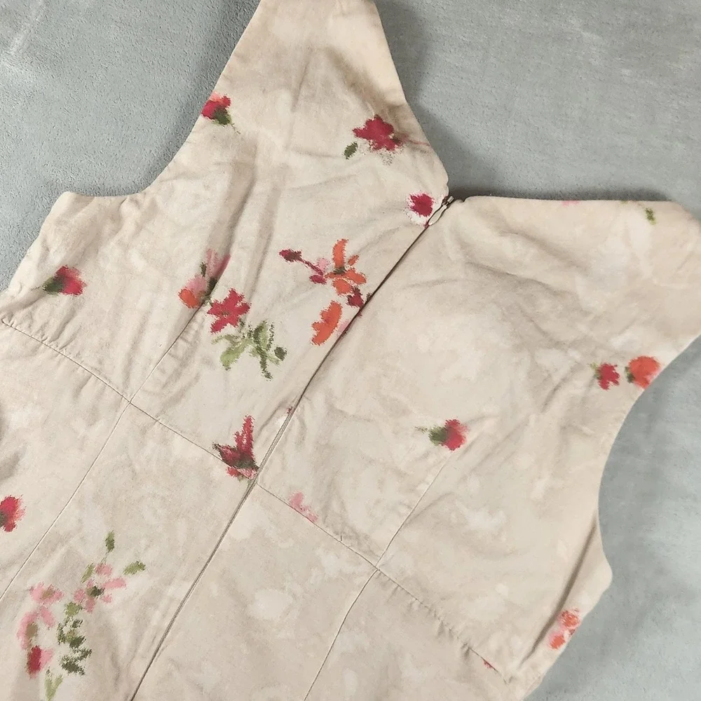 Rabbit‎ Designs 14 Beige Mini A Line V Neck Ruffle Floral Dress Cottagecore